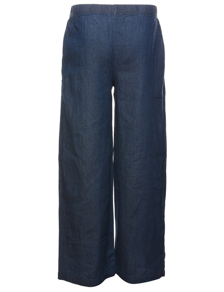 Dark Wash Wide Leg Denim Trousers - W26 L30