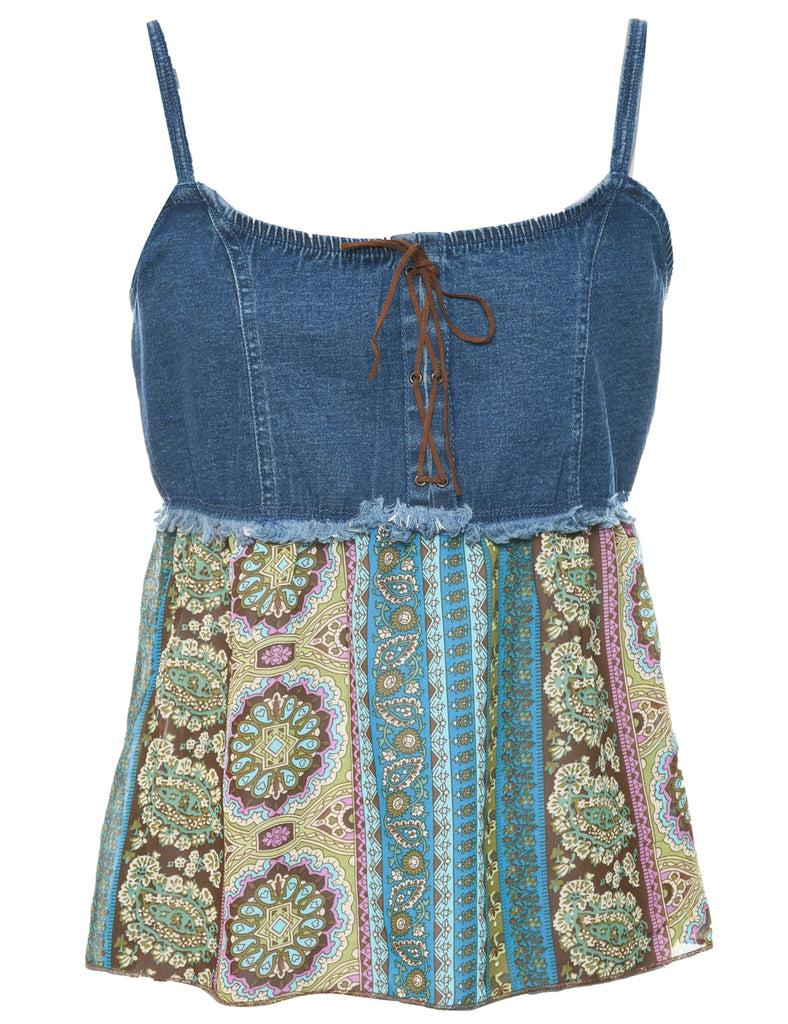 Denim Floral Top - L