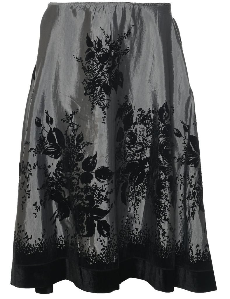 Devore Floral Print Flared Skirt - M