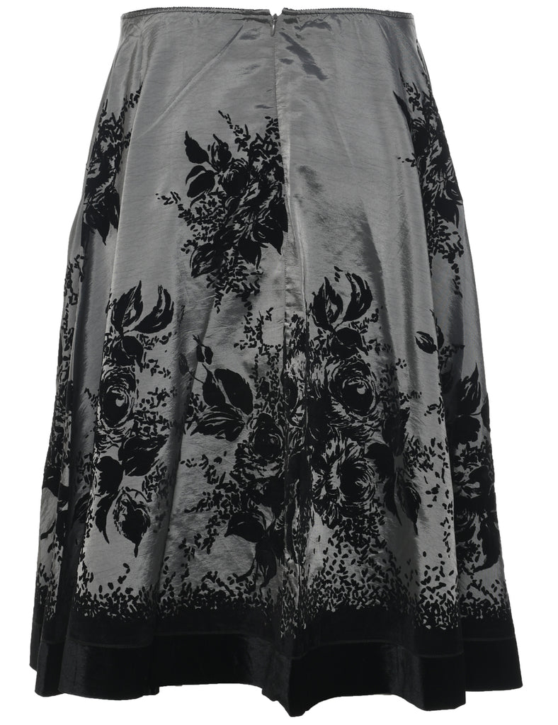Devore Floral Print Flared Skirt - M
