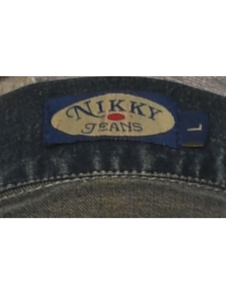 Distressed Y2K Embellished Denim Jacket - L