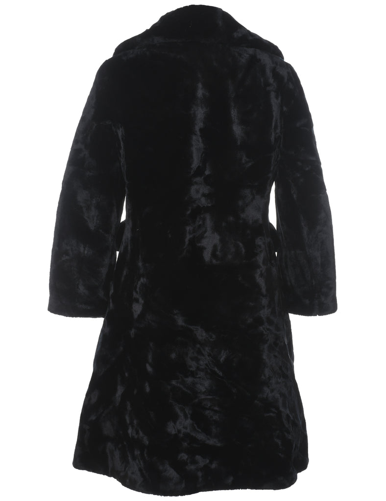 Double Breasted Black Borgazia Faux Fur Coat - L