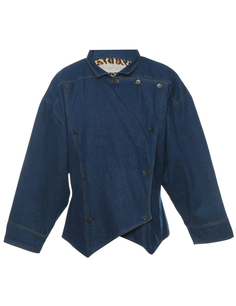 Double Breasted Dark Wash Denim Jacket - XL