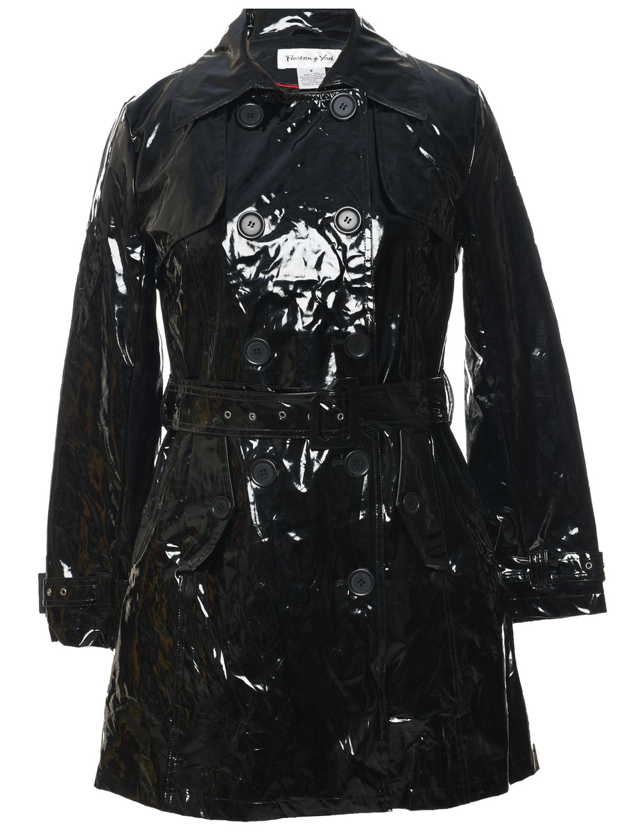 Women s Double Breasted Y2K Raincoat Black M Beyond Retro