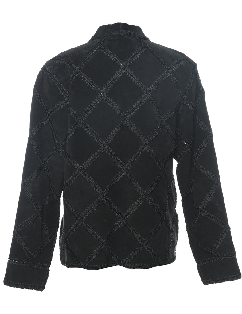 Dress Barn Black Embroidered Zip-Front Suede Jacket - S