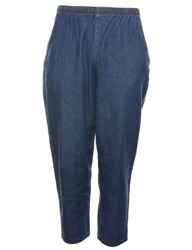 Elasticated Waist Dark Wash Denim Trousers - W28 L27