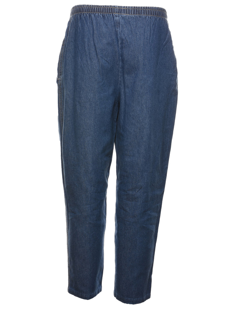 Elasticated Waist Dark Wash Denim Trousers - W28 L27