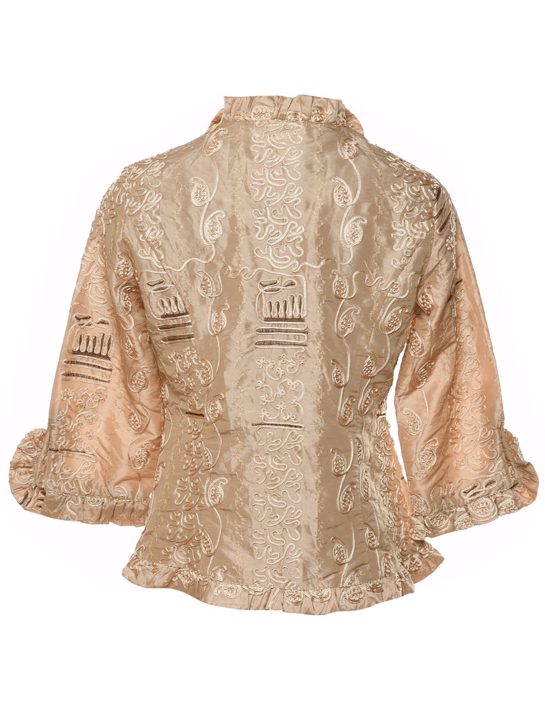 Embellished Beige Metallic Jacket - S