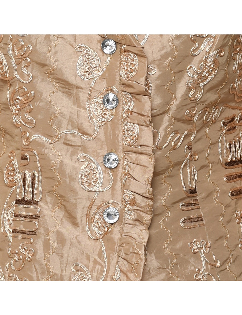 Embellished Beige Metallic Jacket - S