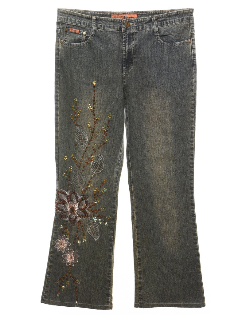Embellished Faded Wash Bootcut Y2K Jeans - W32 L29