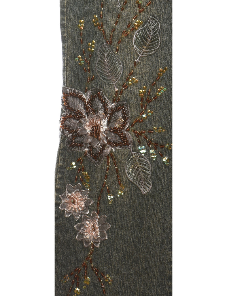 Embellished Faded Wash Bootcut Y2K Jeans - W32 L29