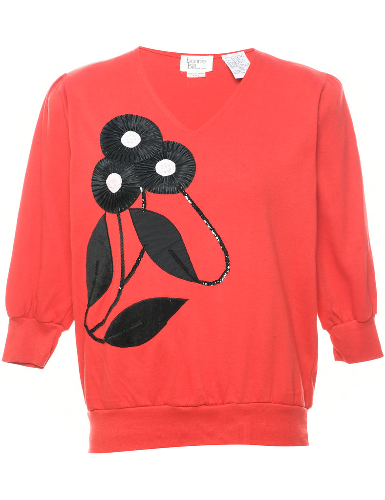 Embellished Red Sweatshirt - M