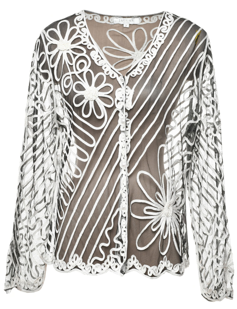 Embroidered Black Blouse - M
