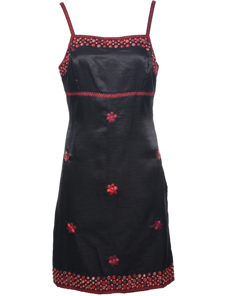 Embroidered Black Dress - S