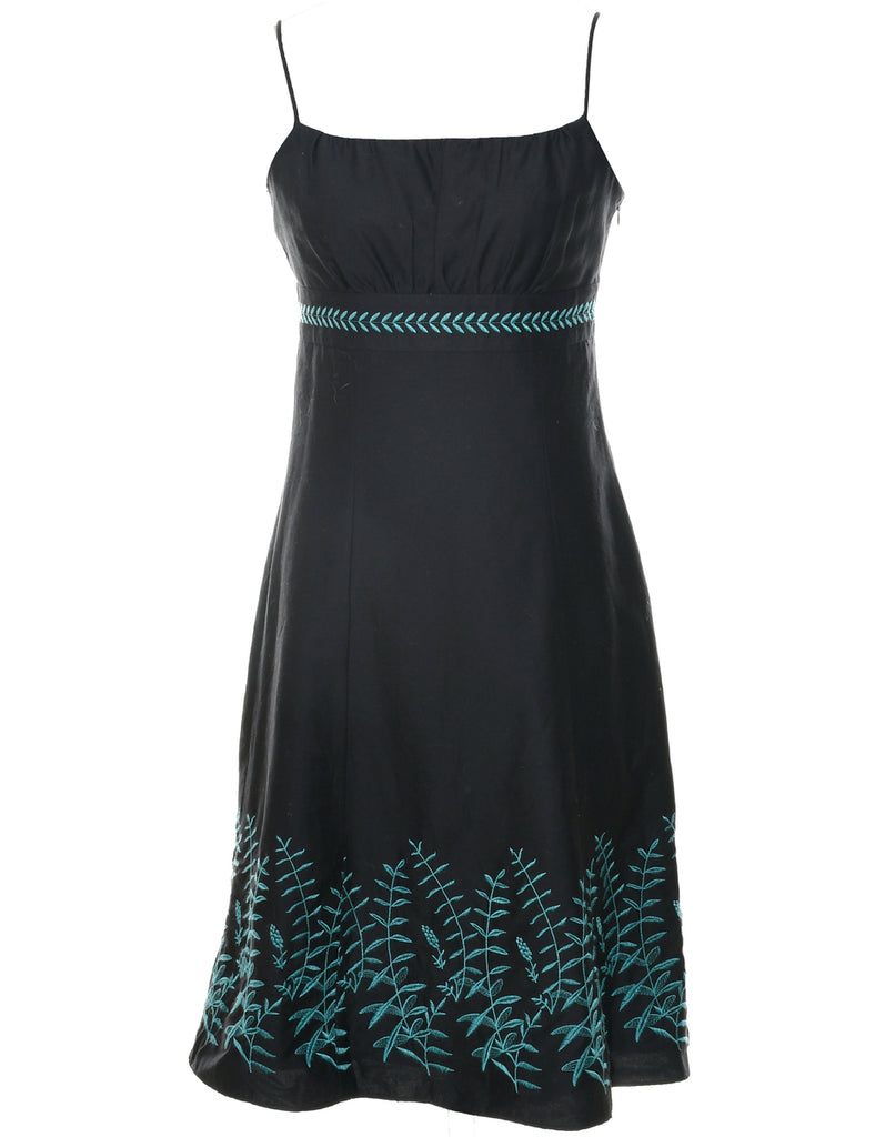 Embroidered Black Dress - S