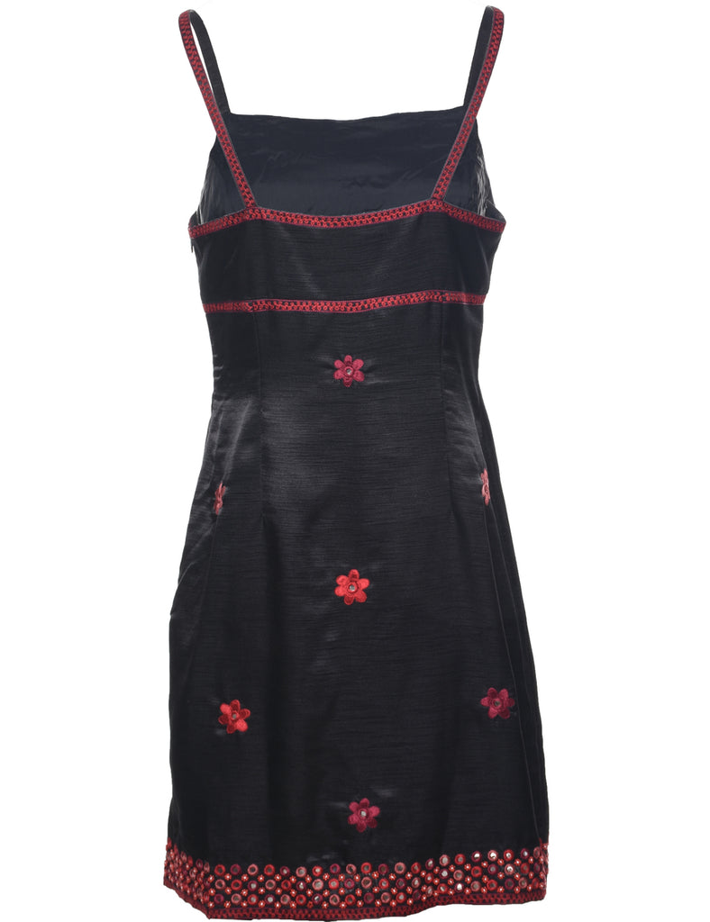 Embroidered Black Dress - S