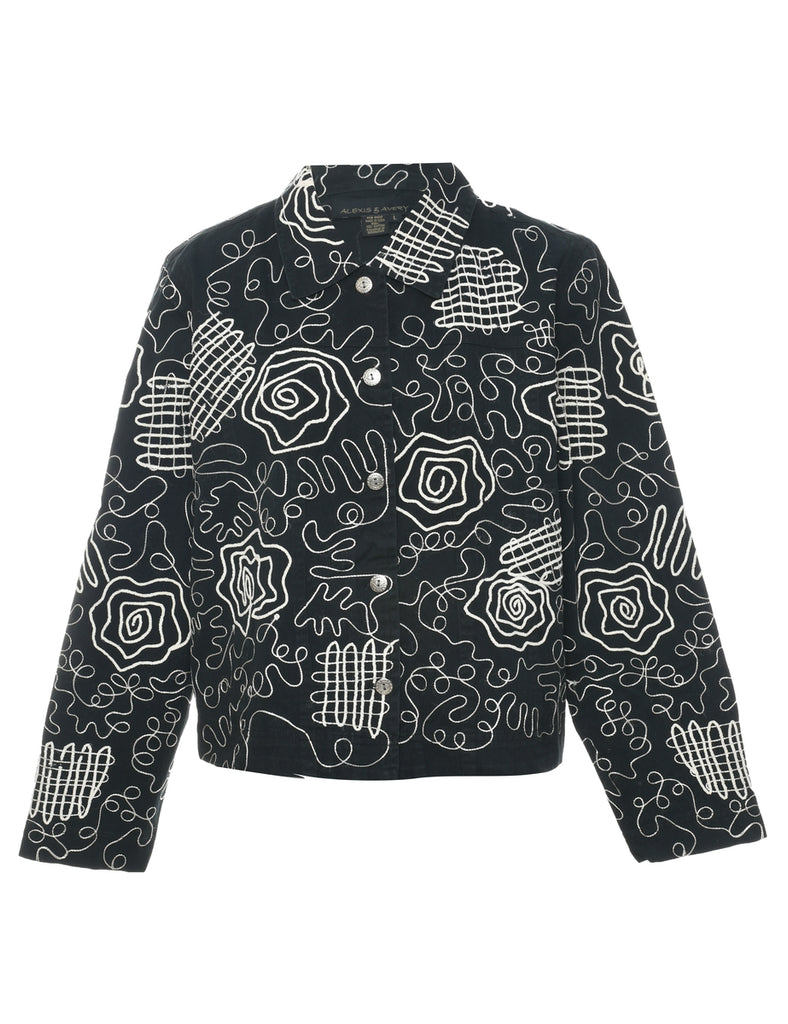 Embroidered Black Jacket - L