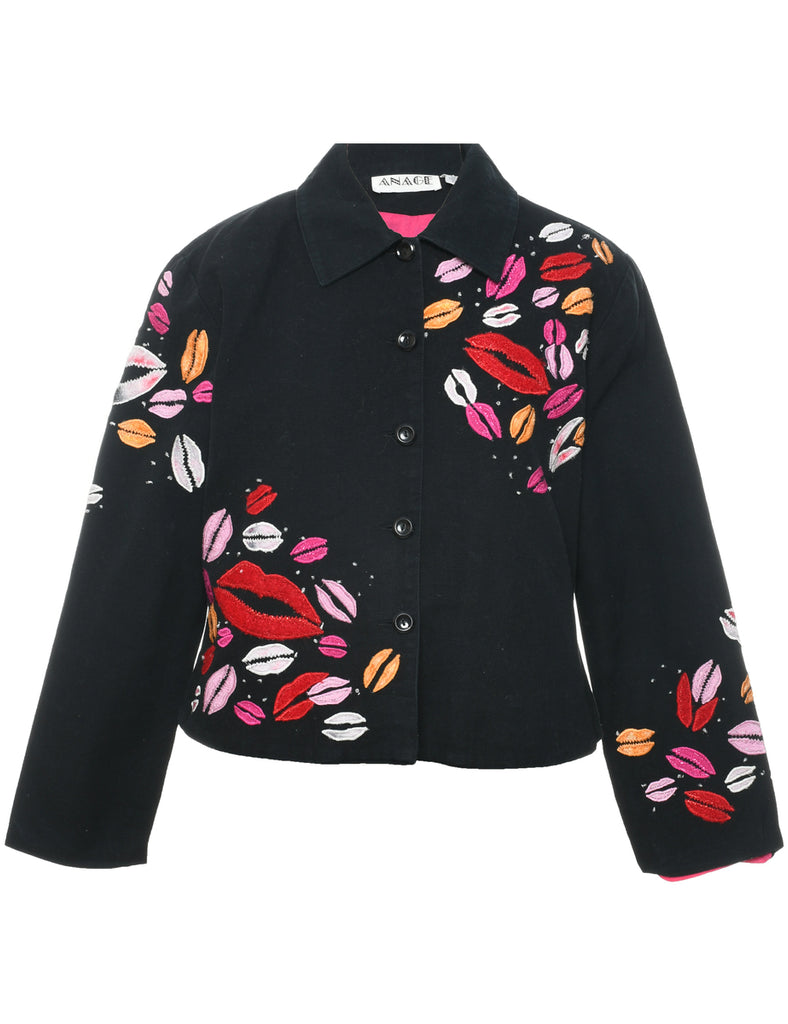 Embroidered Black Jacket - L