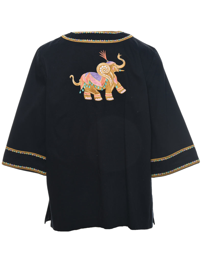 Embroidered Black Jacket - L