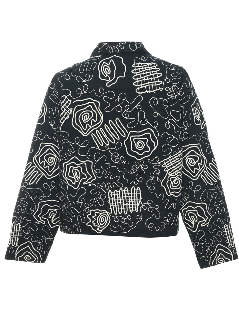 Embroidered Black Jacket - L