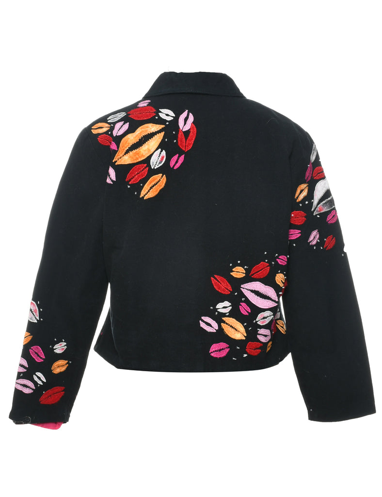 Embroidered Black Jacket - L