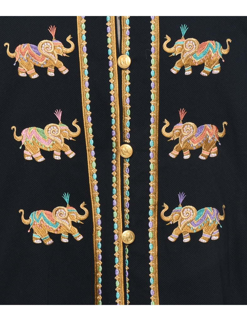 Embroidered Black Jacket - L