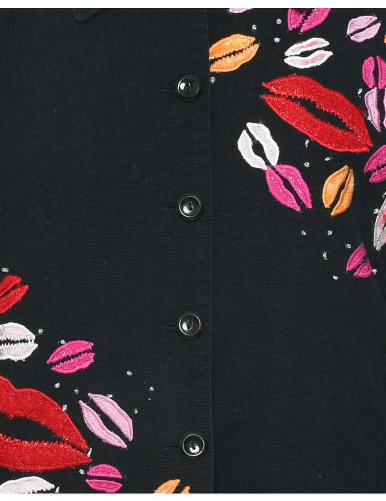 Embroidered Black Jacket - L