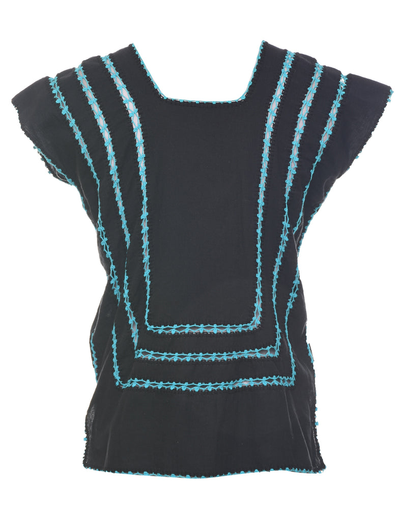 Embroidered Black Top - M
