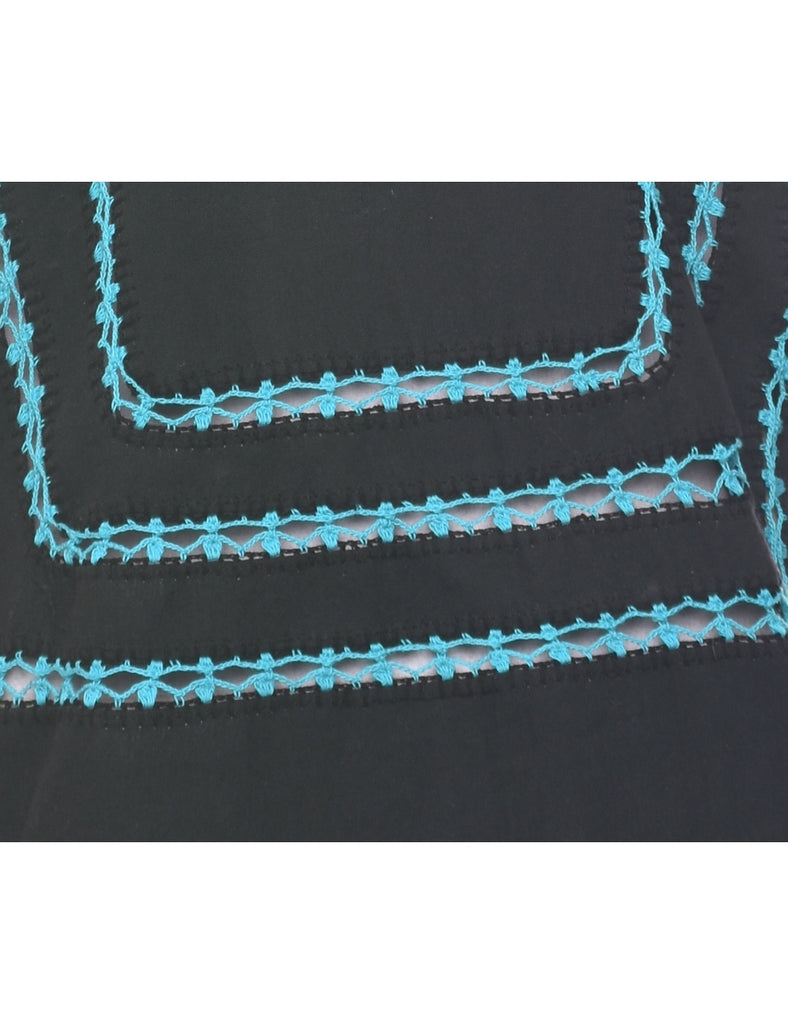 Embroidered Black Top - M