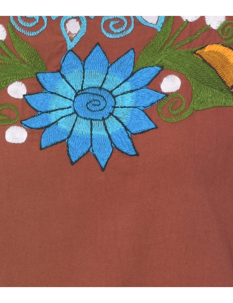 Embroidered Brown Top - L