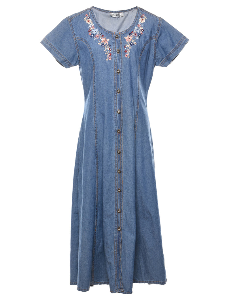 Embroidered Denim Dress - M