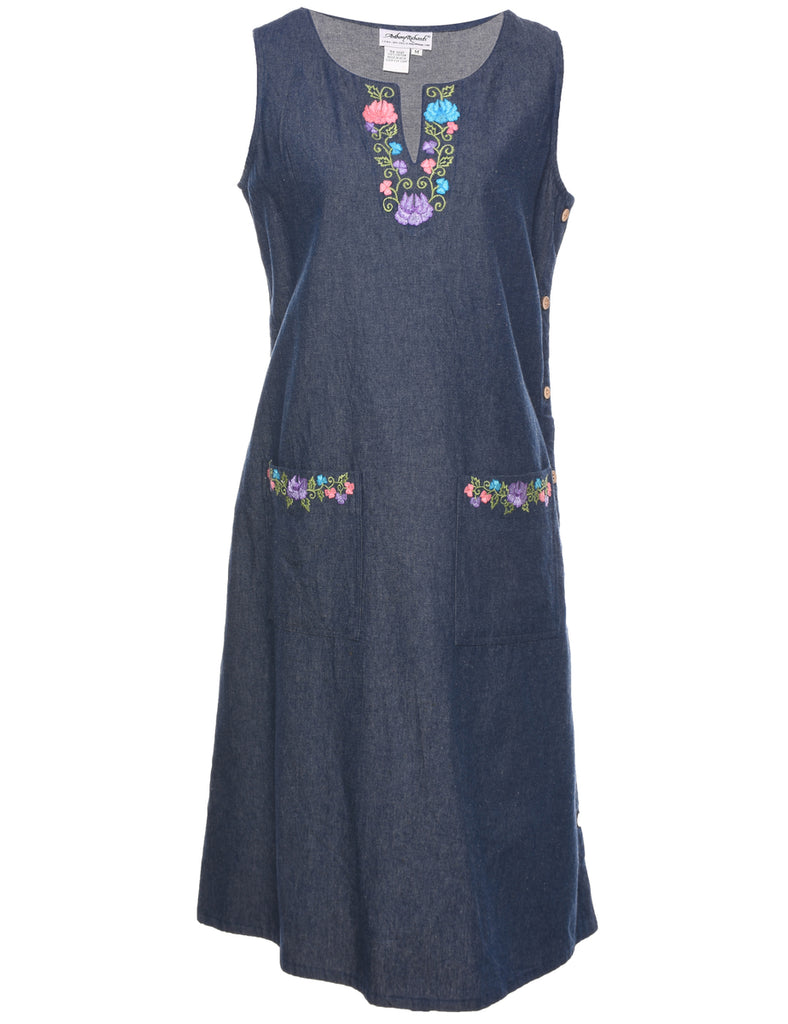 Embroidered Denim Dress - M