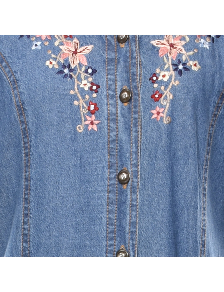 Embroidered Denim Dress - M