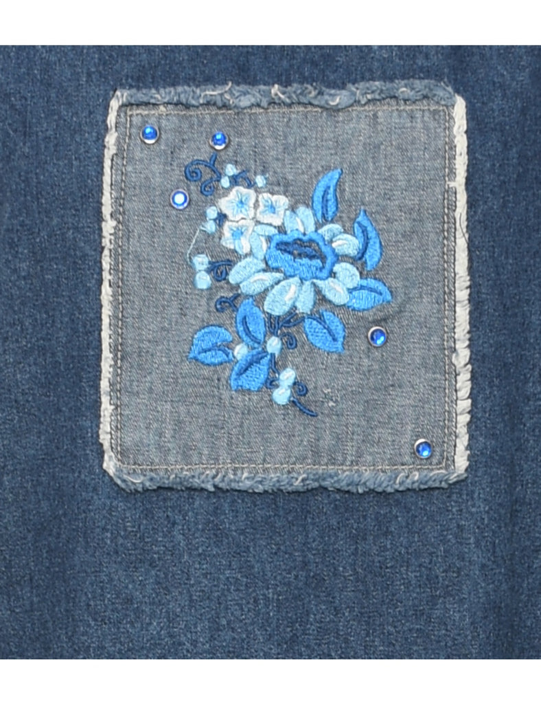 Embroidered Denim Dress - L
