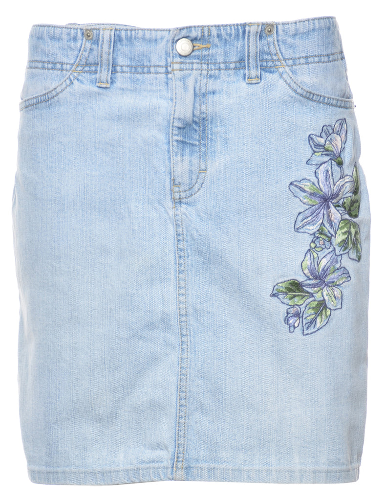 Embroidered Denim Skirt - L