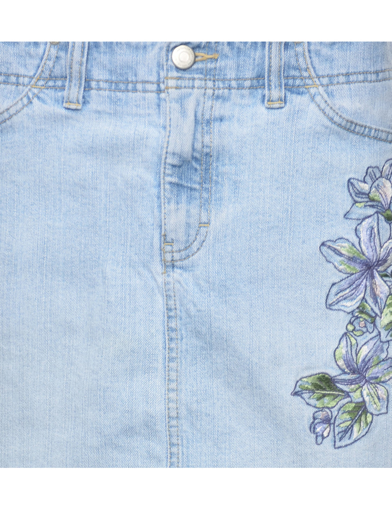 Embroidered Denim Skirt - L