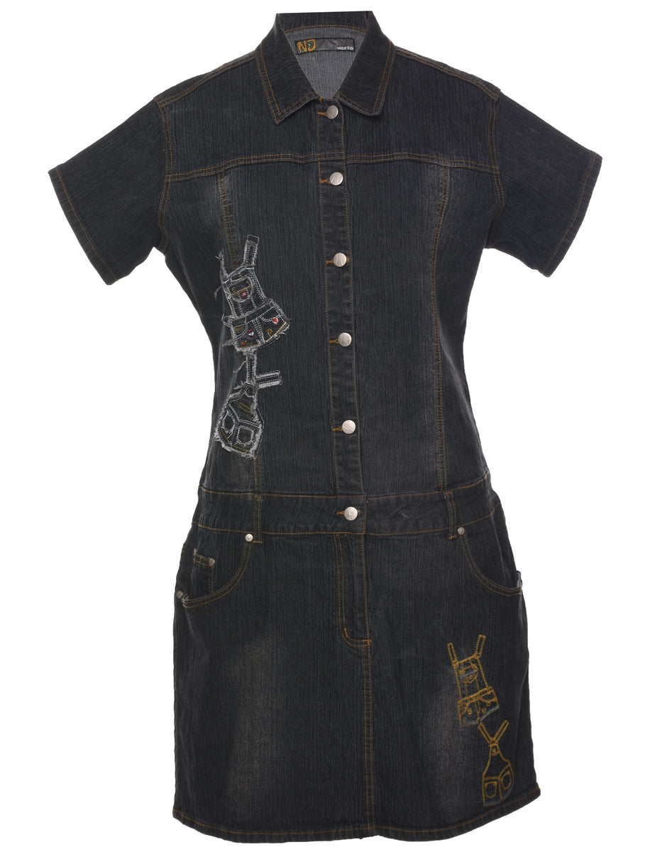 Women's Embroidered Denim Y2K Dress Denim, L | Beyond Retro Women's Embroidered Denim Y2K Dress Denim, L | Beyond Retro
