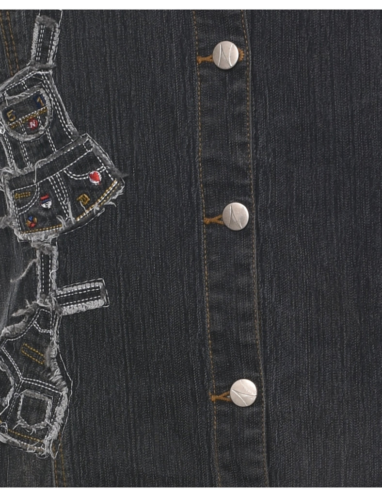 Embroidered Denim Y2K Dress - L