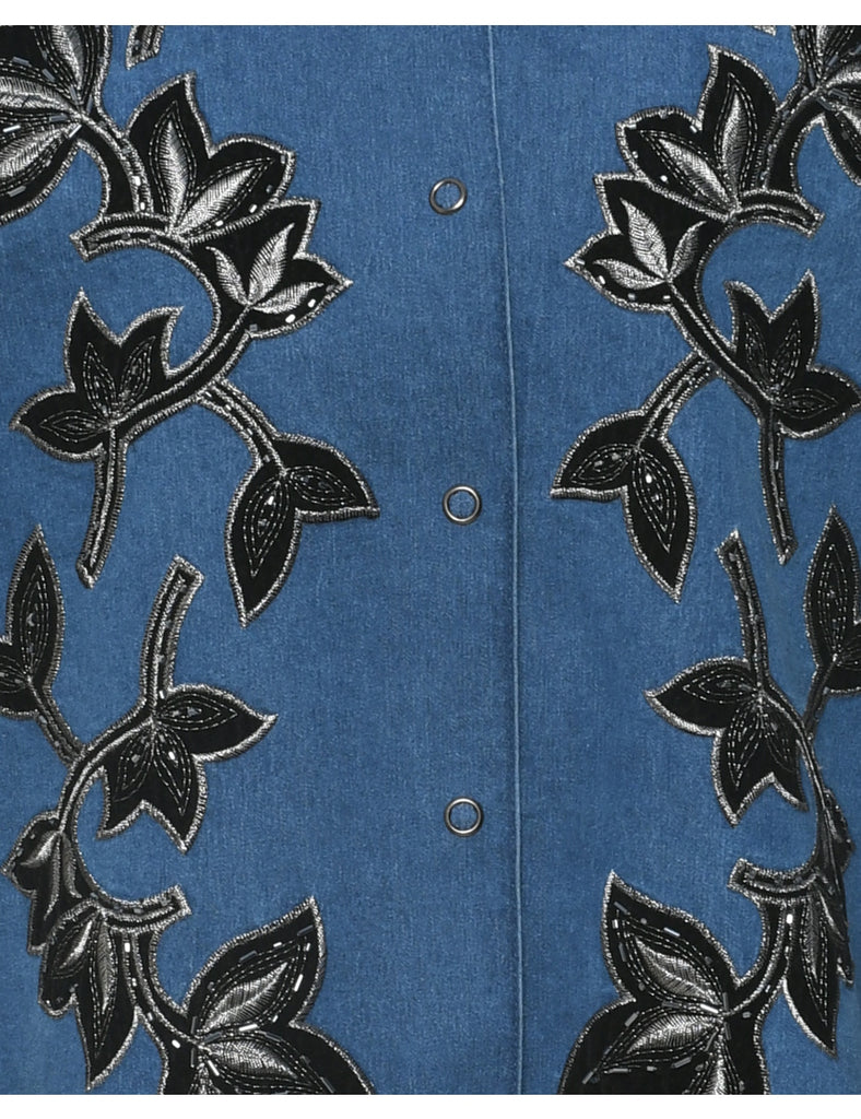 Embroidered Floral Denim Shirt - XS