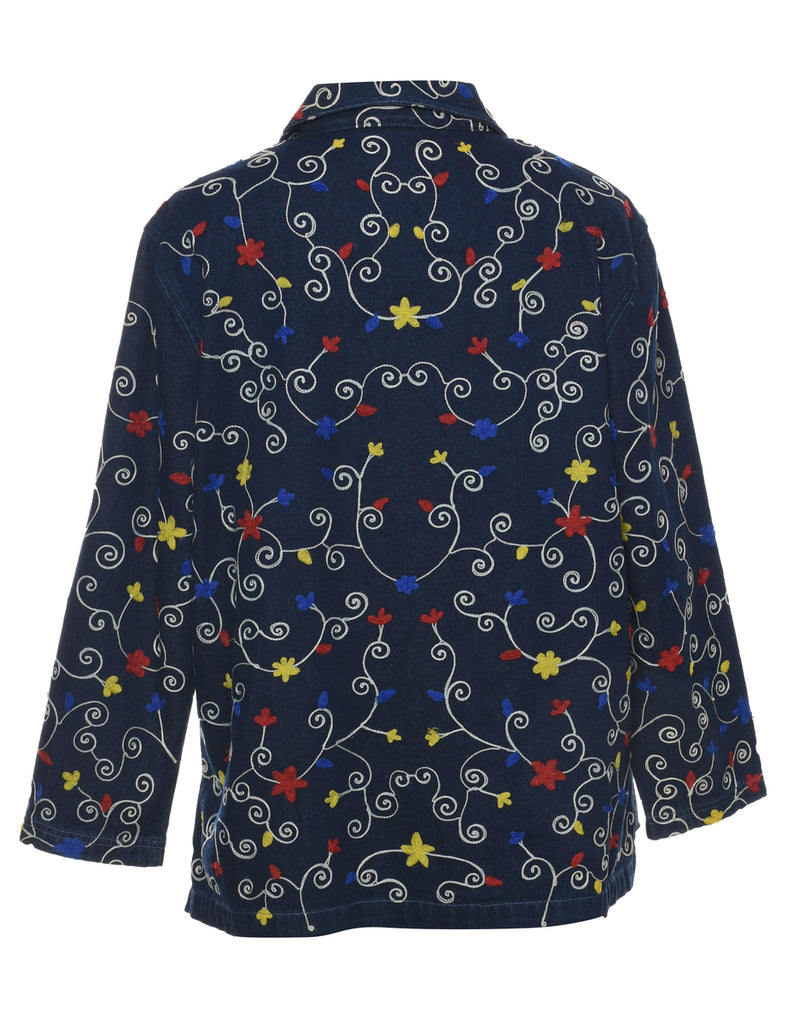 Embroidered Indigo Denim Jacket - L