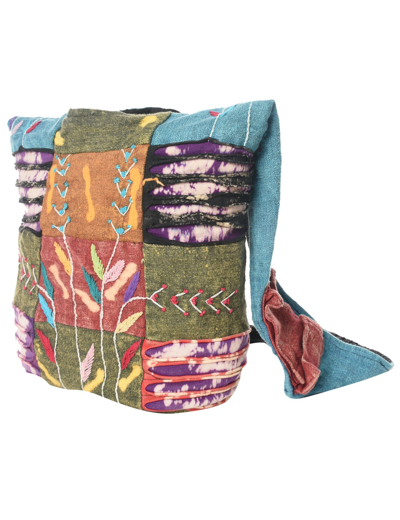 Embroidered Patchwork Hobo Bag - M