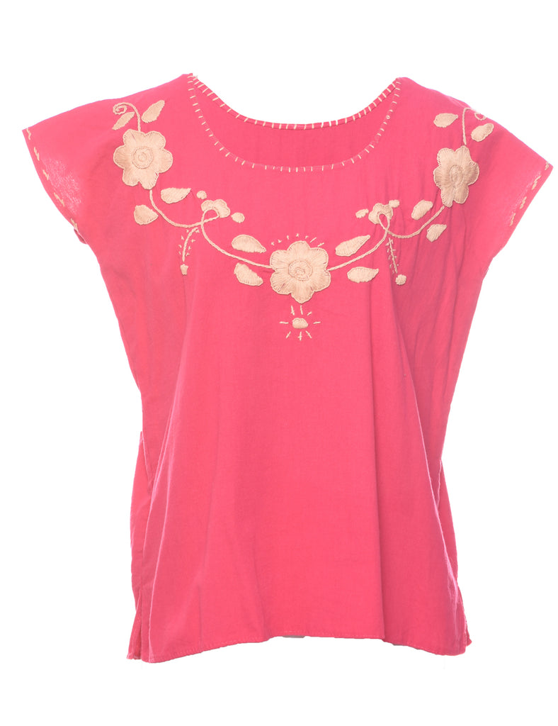 Embroidered Pink Top - L