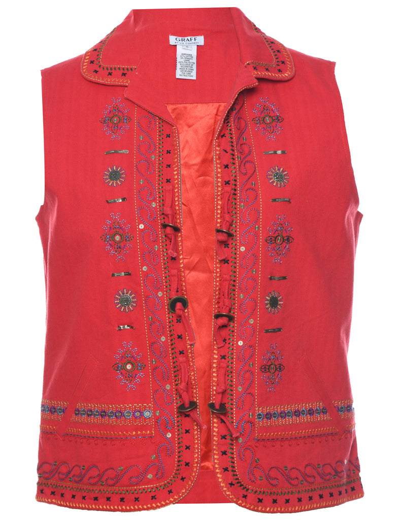 Embroidered Red Waistcoat - S