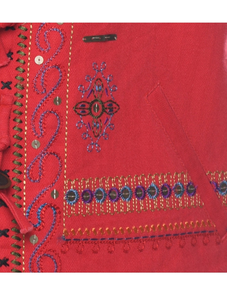Embroidered Red Waistcoat - S