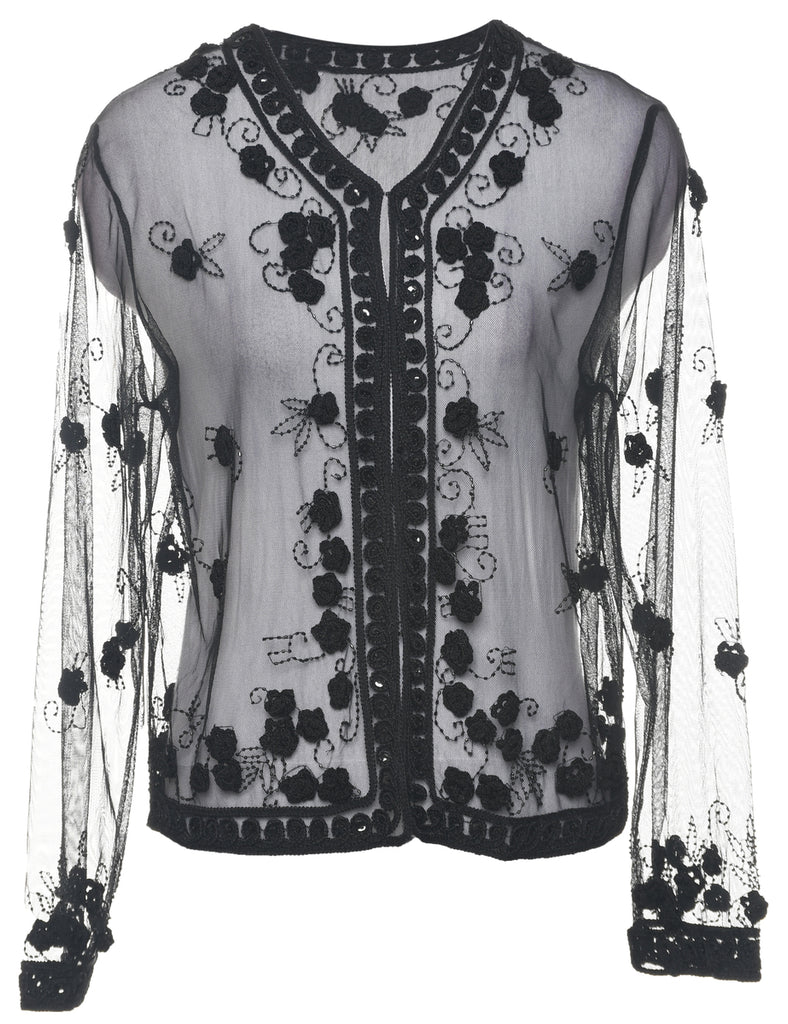 Embroidered Sheer Evening Jacket - M