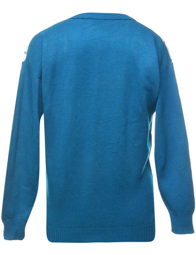 Embroidered Teal Jumper - M