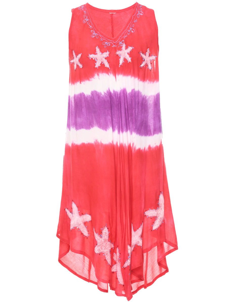 Women's Embroidered Tie-dye Effect Dress Multi-coloured, XL | Beyond Retro Women's Embroidered Tie-dye Effect Dress Multi-coloured, XL | Beyond Retro