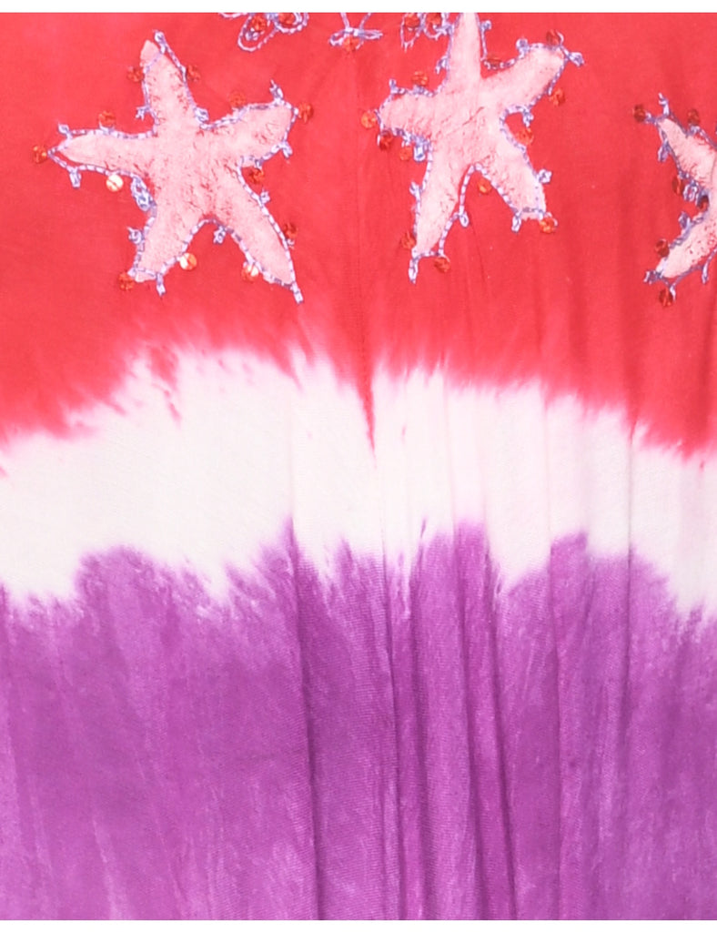Embroidered Tie-dye Effect Dress - XL