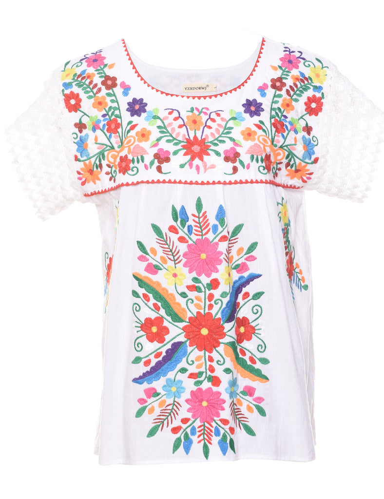 Embroidered White Top - L