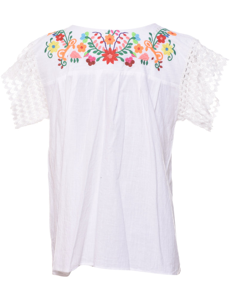 Embroidered White Top - L